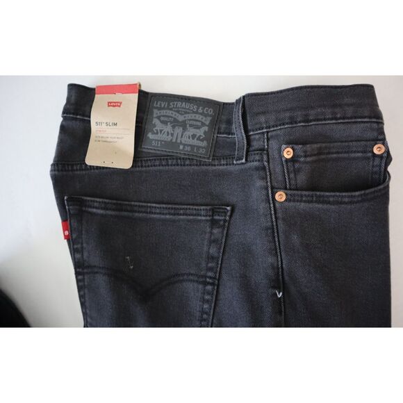 Levi's 511 (045113042) Men's Sz 36x32 Black Slim Stretch Straight Denim Jeans - Picture 9 of 12